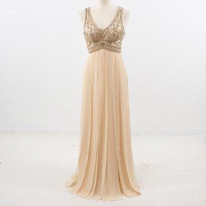 Vintage 90s 4 Art Deco Boho Goddess Gown Peach